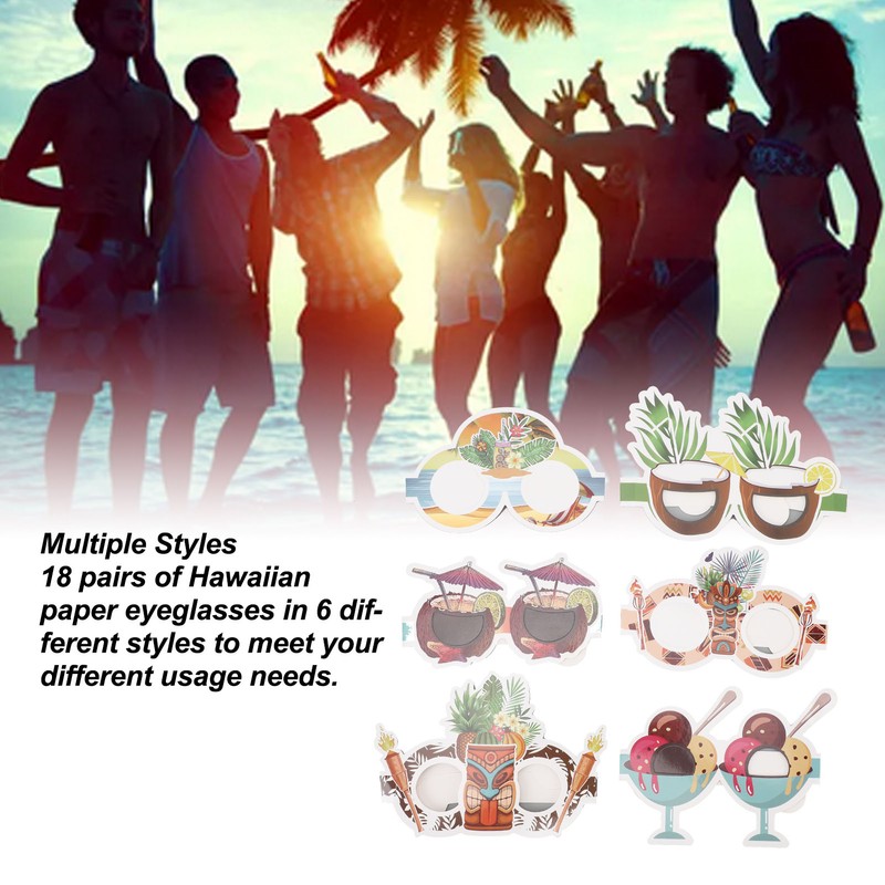 18pcs Paper Eyeglasses 6 Styles Funny Hawaiian Paper Sunglasses for