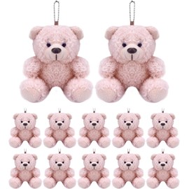 YJUBAOA 12 Pieces Mini Plush Teddy Bear Bulk,4 inch Small Stuffed Animal Toy, Soft Little Plush Bears for DIY Keychain Baby Shower Party Favors Keychain Bag Charm Supplies (Pink)