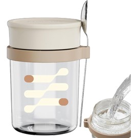Taza de Yogurt de Cereales con,Tazas de Desayuno con Tapa y Cuchara Tazas de avena y cereales para preparar comidas, Taza de yogur de cereales reutilizable con cuchara pequeña portátil para la