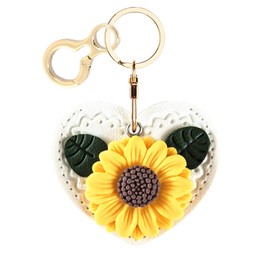 BORKUANA Leather Keychain Holder Case Compatible with AirTag,Cute Protective Air Tag Cover with Keyring,Anti-Scratch Finder GPS Tracker Case for Wallet Keys,bag,pets(White Daisy)