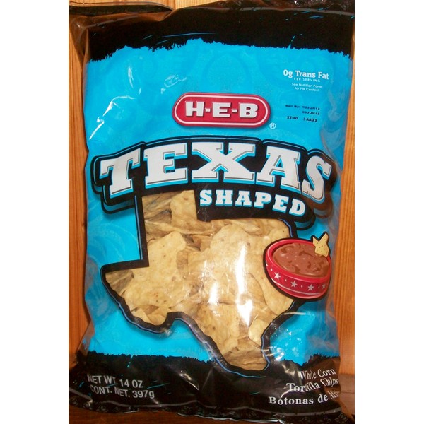 HEB Texas Shaped White Corn Torilla Chips 14oz Bag (Pack of 3)