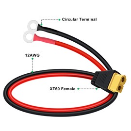 HuaLiSiJi XT60 to O Ring Terminal Cable 12AWG O Ring to XT60 Female Connector Compatible with Lipo Battery, Portable Power Station and Solar Panel (0.3 m)
