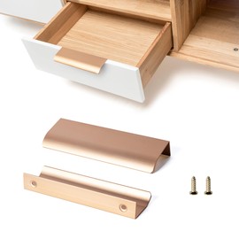 SPDYCESS Pack of 10 Cabinet Handles, Hidden Furniture Handles, Aluminium Alloy Cabinet Pull Handles, Wardrobe Kitchen Drawer Knobs with Screws, Copper Gold (96 mm)