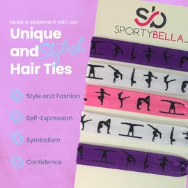 SportyBella Hair Ties & Ponytail Holders for Gymnastics - Girls Hair Accessories, No Crease Elastics, Gift for Gymnasts & Coaches (Purple/Pink), 5pcs