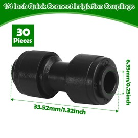 TTioDri 30 Pack 1/4 Inch Drip Irrigation Coupling Fittings - 1/4'' Drip Line Push-to-Fit Connectors for 1/4 Inch Drip Irrigation Tubing Leak Free Lock Coupler Parts for Drip Irrigation System