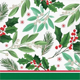 2-Ply Holly and Mistletoe Christmas Luncheon Napkins - 6.5" - Club Pack of 192