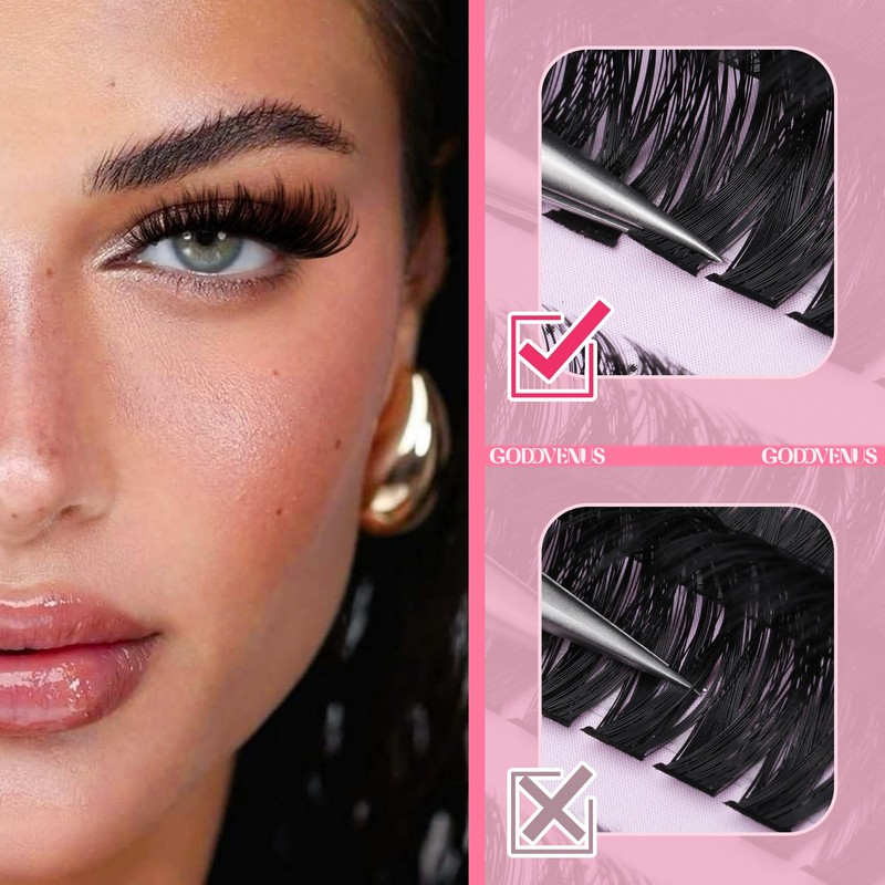 Goddvenus Eyelashes Cluster Lashes 14-20mm Thick Fluffy Individual Eyelashes 80D-200D