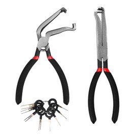 BOXOB Automotive Electrical Disconnect Zange, Gerade & 60° Gebogene Elektrische Anschlusszange für Autos mit Klemmen-Entfernungswerkzeugen Kraftstoffleitung Werkzeug-Set (Rot, Schwarz)