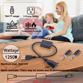 Extension Cord with Switch,Remote Control Extension Cable Waterproof Switch 1.65FT/0.5m,1250W Power Cable,3 core for Work, Dual Remote Control(10A-1pieces)