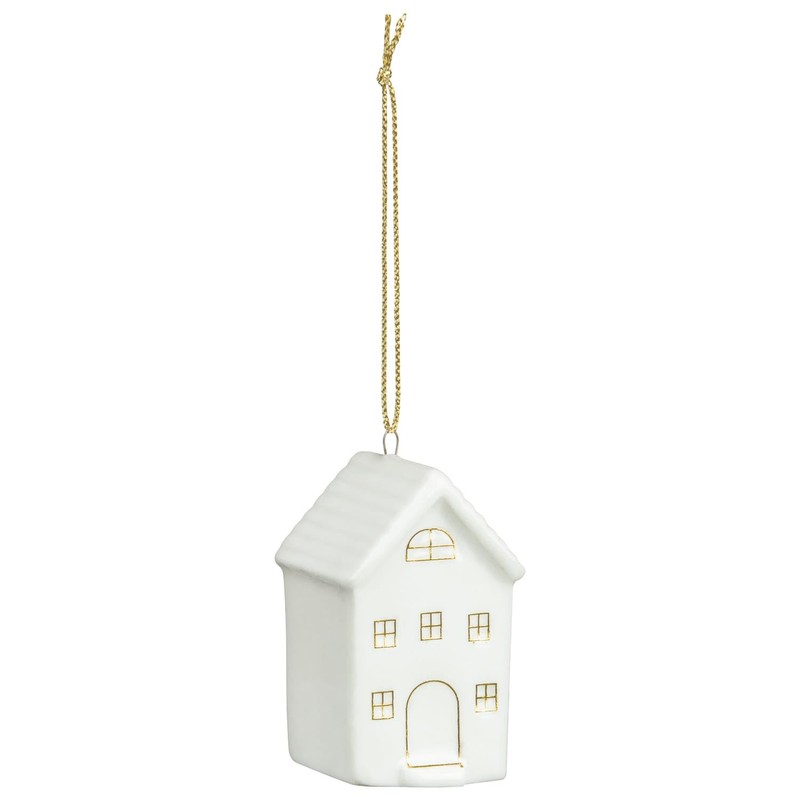 Set of 4 Small White Scandi Snow Ceramic Houses Baubles