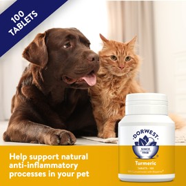 Dorwest Turmeric Tablets for Dogs and Cats, 100 Tablets, Easy-To-Absorb Turmeric Supplement, 95% Curcuminoids, Joint and Anti-Inflammatory Support