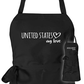 huuraa Apron United States My Love Unisex Apron Cooking Apron Size for All Fans of the USA Gift Idea for Friends and Family, black