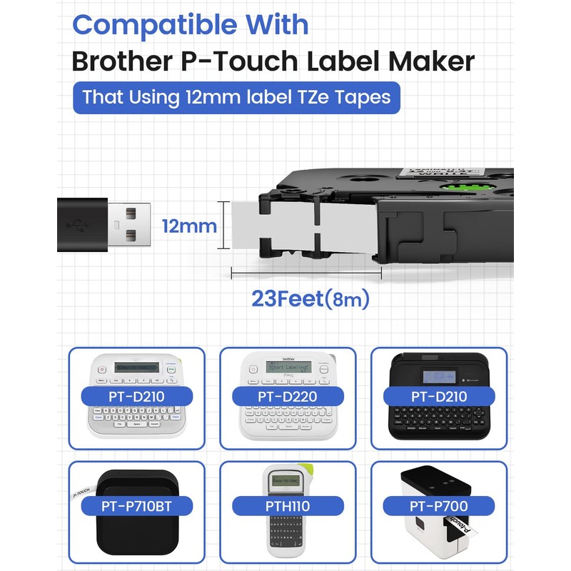 10Pack Compatible Brother P-Touch Label Maker Tape TZe 12mm 0.47