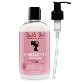 Camille Rose Acondicionador, pera marroquí, con bomba, mascarilla para el cabello, desenredante, acondicionador profundo para reparación de cabello seco y dañado, control del encrespamiento, 12 onzas