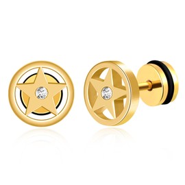 feilok pentagram Stud Earrings for Women Men Stainless Steel Piercing Huggie Ear Jewelry gold