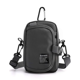 Lohol Multifunction Cell Phone Holster, One Shoulder Pouch with Carabiner, Outdoor Tactical Waist Belt Bag, Security Purse Crossbody Gadget Pocket for Smartphone Up to 6.5 inches (Grey)