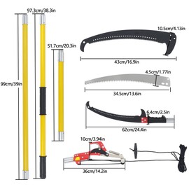 YSMN 30FT Extendable Pole Saw, Manual Branch Trimmer with Long Handle, Manuals Tree Pruning Saws Band Scissors, 9 Knots Yellow