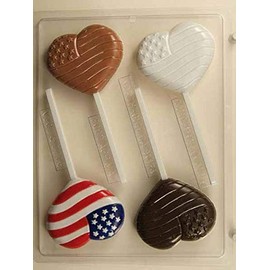 American Flag Theme - Heart Shaped Lollipop Candy Mold V202