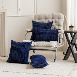 Home Brilliant Blue Cushion Covers for Couch, Thick Corduroy 45x45 Cushions Cover, Square Throw Pillowcases with Invisible Zipper, Set of 2, Navy Blue, 45cm x 45cm