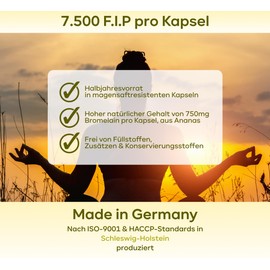 plantomol 180 bromelain capsules with 7500 FIP/capsule - high-dose bromelain - 750 mg bromelain enzyme from pineapple - enzyme activity of 10,000 FIP/g - 6 month supply