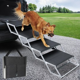 DGSL Dog Ramp for Car, Extra Wide 4 Steps Stairs for Truck, Folding Steps for Dogs with Non-Slip Surface, Pet Loader Dog for Large Dog, SUV, Side Door and Bed (Green, 16.9In-4 Steps)