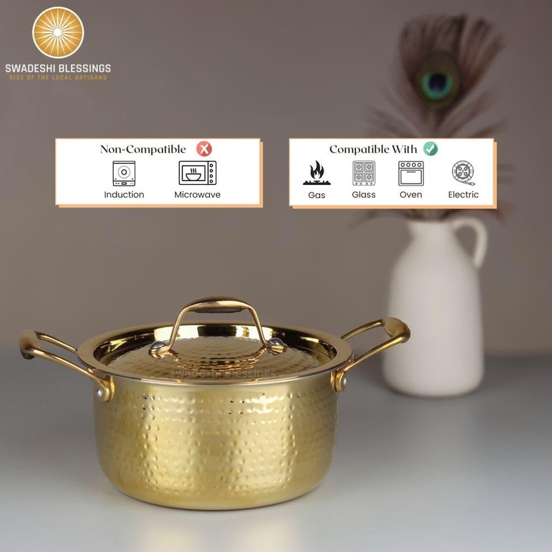 Swadeshi Blessings Exclusive Range Brass Pot/Stock Pot for Cooking with