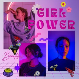 DBChan Girl Power Iron On Embroidery Patches, Feminism Sew On Patches, Pink Styles Applique Patch for Backpack Jacket Clothes Hat (A)