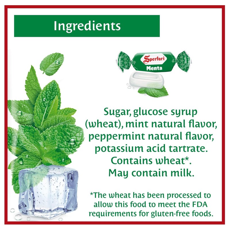 Sperlari "Menta" Mint Hard Candy Bag, Individually Wrapped Italian Sweets,
