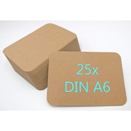 DIN A6 Postcards Index Cards Set Blank for DIY Choice of Envelopes and Round Corners (Kraft Paper Brown Round 300 g/m², 25 Cards without Envelopes)
