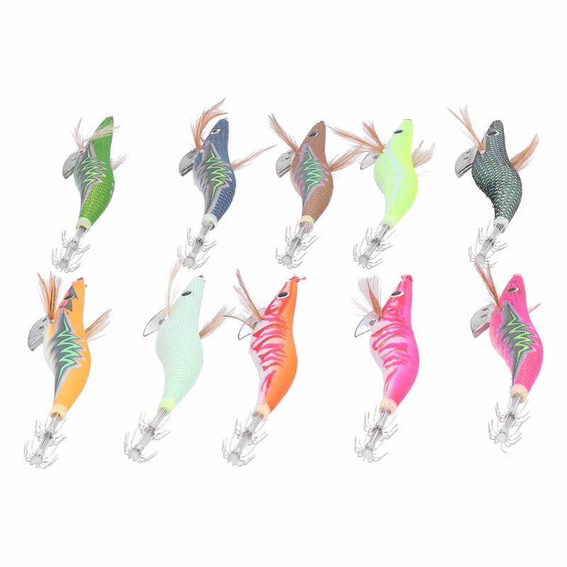 10pcs Squid Jig Hook Hard Fishing Lures Luminous Wood Fishing
