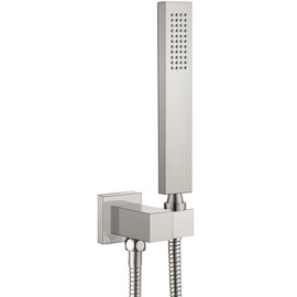 Heyalan SUS304 Stainless Steel Handheld Shower Wand High Pressure Luxury Shower Set High Flow Rectangle Hand Shower Spray with Wall Connector Holder and hose, Straight Style Brushed Nickel