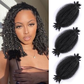 Marley Twist Braiding Hair 3 packs, Springy Afro Twist Hair Natural Black Mini Twist Hair Kinky Twist Hair Braids for Distressed Soft Locs Spring Twist Hair for Black Women (8 Inch,3Pack,1B)