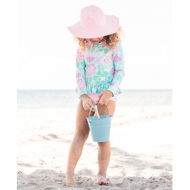 RuffleButts® Baby/Toddler Girls Pink Striped Seersucker Swim Hat - 12m-2T