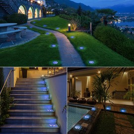 LYHOPE Solar Ground Lights Outdoor, 16 Pack 8 LED Solar Disk Lights Waterproof Garden In-ground Pathway Lights Landscape Lighting for Lawn,Yard,Deck,Patio,Walkway (Blue)