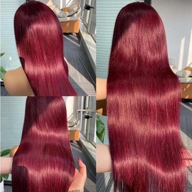 99j Burgundy Lace Front Wigs Human Hair 20 Inch 180 Density 13x4 Lace Front Wigs Human Hair Transparent Lace Frontal Wigs Burgundy Straight Lace Front Wigs Human Hair for Black Women Human Hair Wig