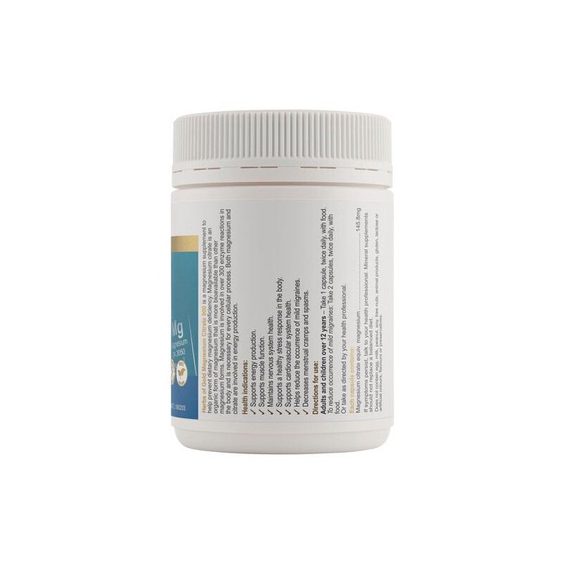 Herbs Of Gold Magnesium Citrate 900 120 Vege Capsules