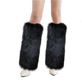 Cityelf Womens Furry Leg Warmers Winter Faux Fur Boot Covers Halloween Santa Costume Christmas Rave Fluffy Festival Outfit