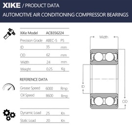 XiKe 1 Pcs ACB 35x62x24mm Air Conditioning Clutch Bearing, High Speed and Durable Equivalent MT2351, 35BD6224DDUK, 35BD6224DV.