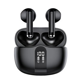 Wireless Earbuds with LED Display, Ergonomic Half in-Ear Design, 24Hr Battery Life, Smart Touch Control, USB-C Fast Charging, Black