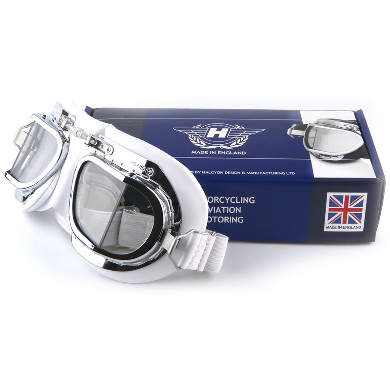HDM Halcyon MK49 Leather Motorcycle Goggles for Open Face Helmets