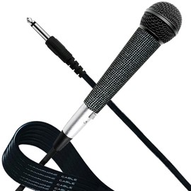 RhymKawa 58 Vocal Microphone with XLR Cable, Black Die-Cast Body and Sparkle Rhinestones Handle Sleeve for KTV, Singing, DJ, Church, Presentation, Recording