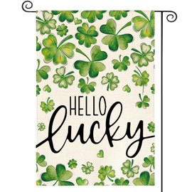 AVOIN colorlife St Patricks Day Garden Flag 12x18 Inch Double Sided Outside, Hello Lucky Shamrocks Clovers Yard Outdoor Flag
