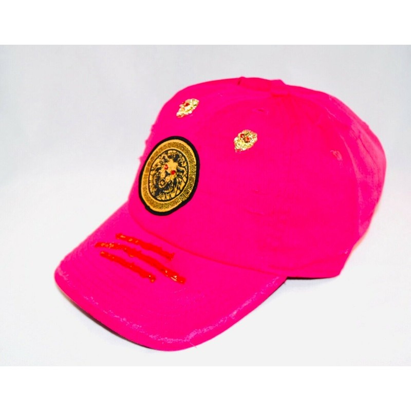 Damier Langevinè® Designer Trendy Distressed Pink Baseball Cap Lion Hat