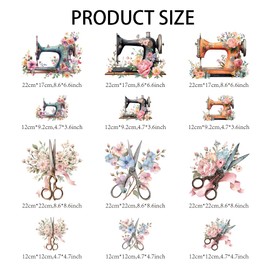 arricraft 12 Sheets Sewing Related Iron on Stickers, Colorful Sewing Machines and Scissors Print Transfer Stickers Decals for DIY T-Shirt Jeans Backpacks Families Clothing Hat Decoration Applique