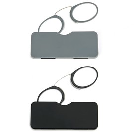 DXYXYO Armless Mini Thin Reading Glasses for Men Women 2 Pack Legless Nose Clip Compact Readers with Small Portable Case, 3.0 Magnification Black and Grey