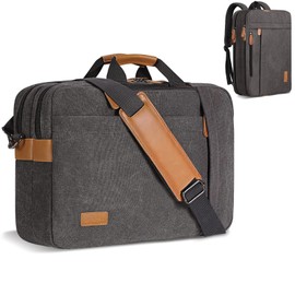 ESTARER 3 in 1 Computer Bag for Men, 17-17.3 Inch Laptop Messenger Bag for Business/Work/Travel, Convertible Backpack Briefcase Water Resistant Canvas (Grey)
