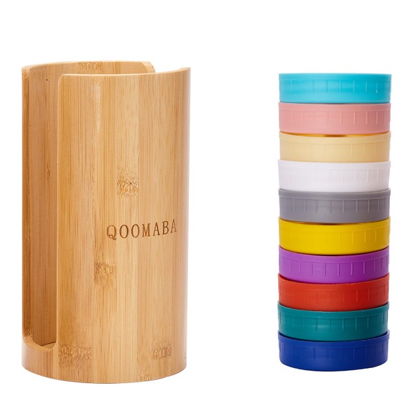 QOOMABA Plastic Mason Jar Lids 10PCS With One Bamboo Mason
