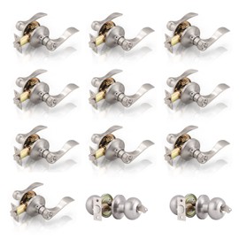 Gobrico Privacy Door Handles in Brushed Nickel Door Knob with Lock for Bath and Bed 10 Pack Falt Ball Satin Nickel Finished Entry Door Locksets with Same Key 2 Pack