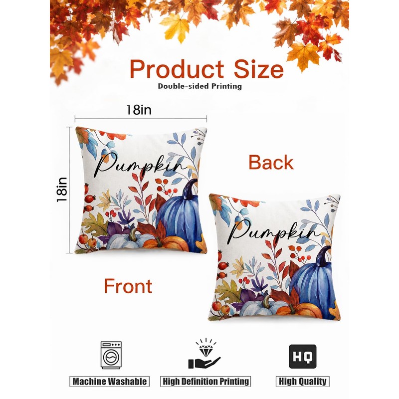Fall Pillow Covers 18x18 Set of 2 Velvet Farmhouse Rustic