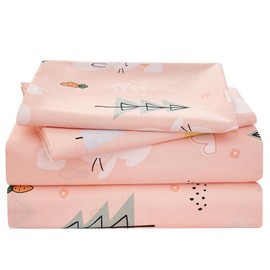 Yibeizi Pink Bunny Twin Sheets Set for Girls, Kids Cute Bedsheets Microfiber Deep Pocket Bed Sheet & Pillowcase Sets 3 Pieces
